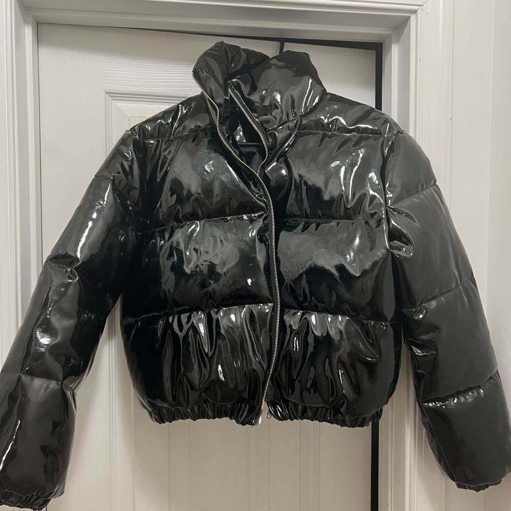 Pretty Little Thing vinyl shiny puffer jacket